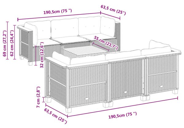 VidaXL - 7 Részes Kerti Ülőgarnitúra - Polyrattan - Fekete