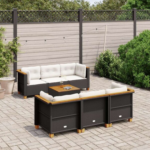 VidaXL - 7 Részes Kerti Ülőgarnitúra - Polyrattan - Fekete