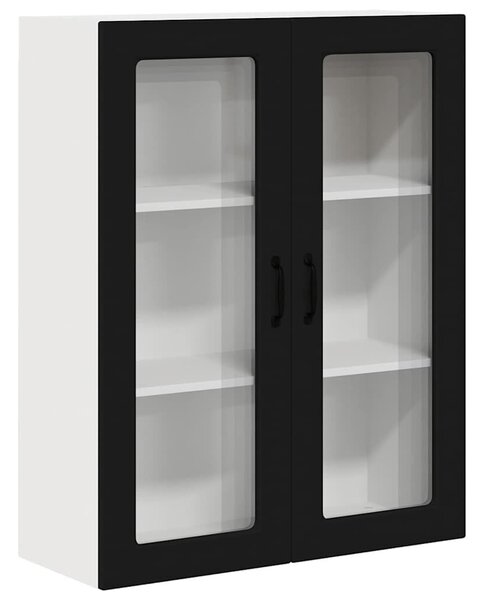 VidaXL Fali üveges szekrény PORTO Fekete 80 x 31 x 100 cm Faanyag