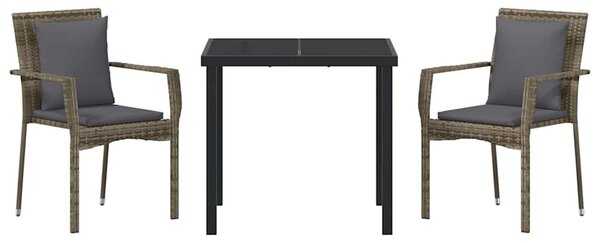 VidaXL Kert étkező szett párnával 3 pcs Szürke polirattan