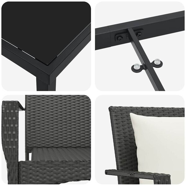 VidaXL Kert étkező szett párnával 7 pcs Fekete polirattan