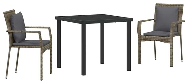 VidaXL Kert étkező szett párnával 3 pcs Szürke polirattan
