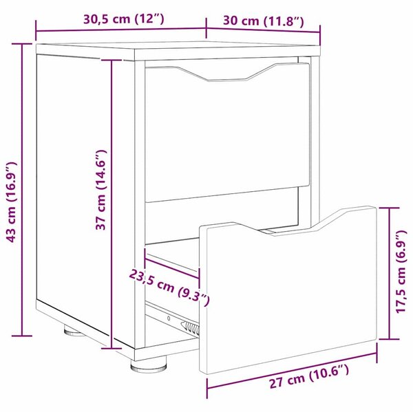 VidaXL Éjjeliszekrények 2 pcs Sonoma tölgy 30,5 x 30 x 43 cm Faanyag