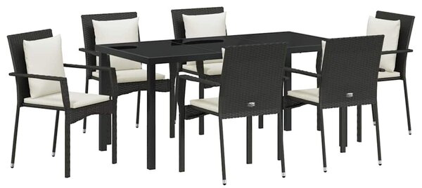 VidaXL Kert étkező szett párnával 7 pcs Fekete polirattan