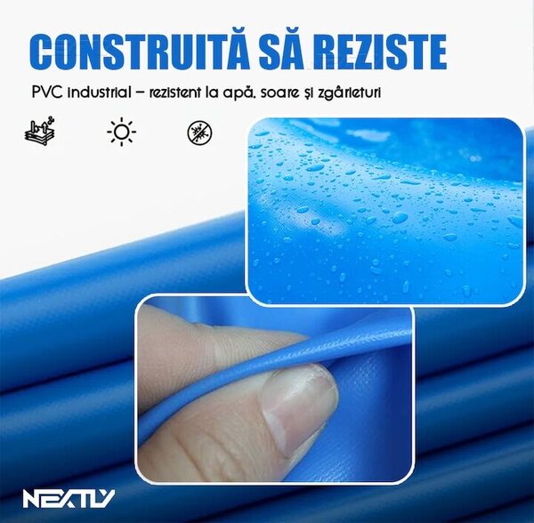NEXTLY felfújható medence, kültéri használatra, 3 független légkamra dupla szelepekkel, kiváló minőségű PVC anyag, könnyen tisztítható és karbantartható, 235x155x50cm, XL kék-fehér színben