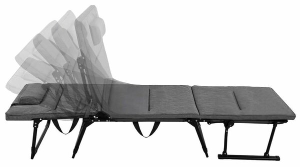 Összecsukható 2-in-1 napozóágy-szék, 5 pozícióval, fém vázzal és matracal, 180x58x89 cm, szürke