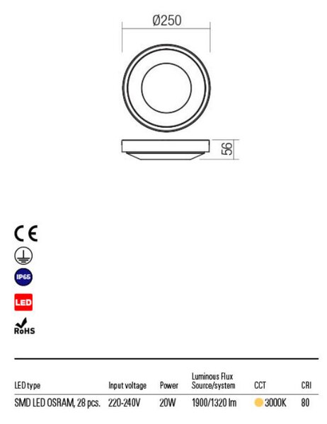 OSIRIS PL25 kültéri LED mennyezeti lámpa szürke