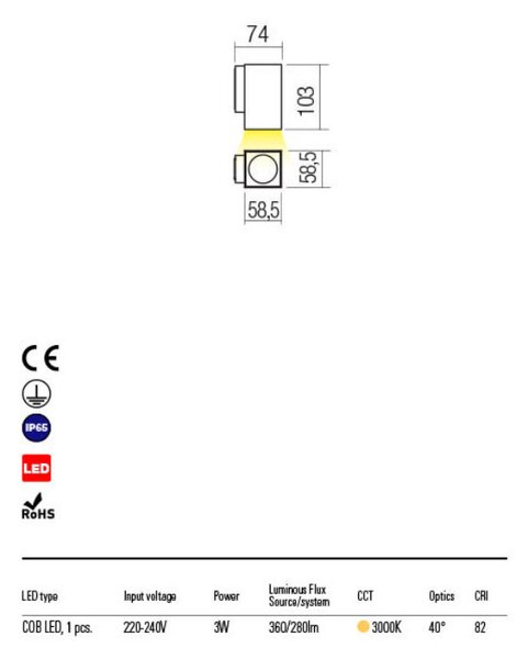 QUAD kültéri LED fali lámpa sötét szürke/matt fekete