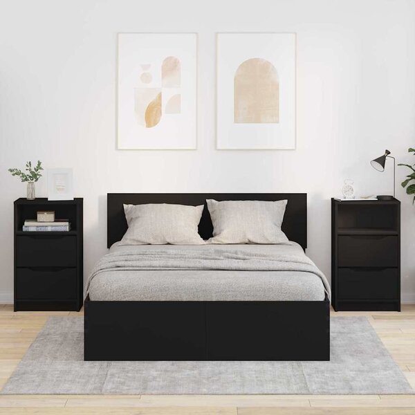 VidaXL Éjjeliszekrények fiókkal 2 pcs Fekete 40 x 30 x 467 cm Faanyag