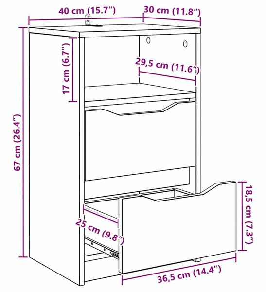 VidaXL Éjjeliszekrények 2 pcs Szürke Sonoma 40 x 30 x 467 cm Faanyag
