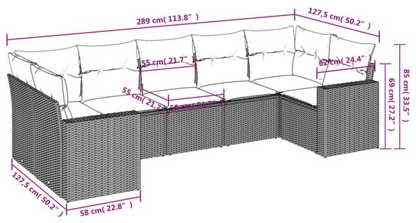 VidaXL Polyrattan Kerti Ülőgarnitúra - 7 részes - Fekete