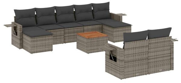 VidaXL Polyrattan Kerti Ülőgarnitúra - 10 részes - Szürke