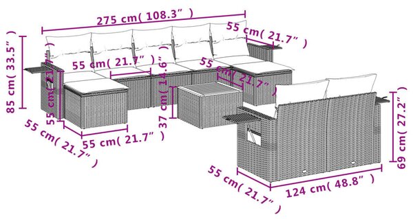 VidaXL Polyrattan Kerti Ülőgarnitúra - 10 részes - Szürke
