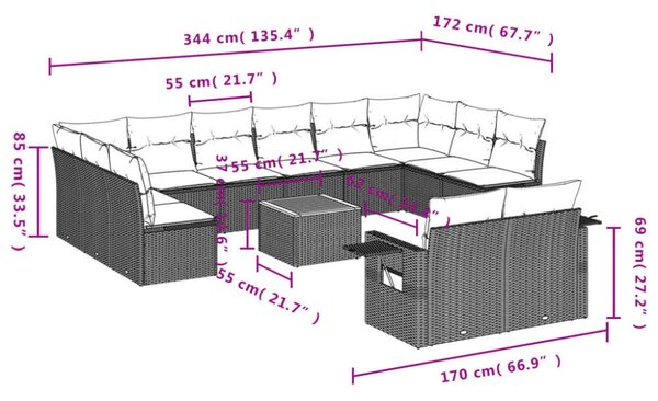 VidaXL Polyrattan Kerti Ülőgarnitúra - Bézs - 13 részes