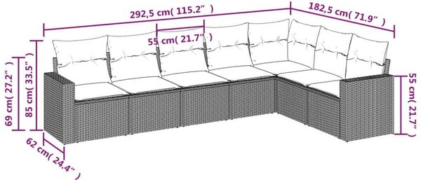 VidaXL Polyrattan Kerti Ülőgarnitúra - 7 részes - Barna