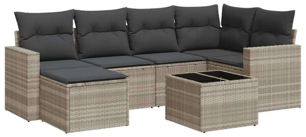 VidaXL 7 részes világosszürke polyrattan kerti ülőgarnitúra párnákkal