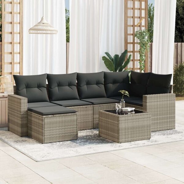 VidaXL 7 részes világosszürke polyrattan kerti ülőgarnitúra párnákkal