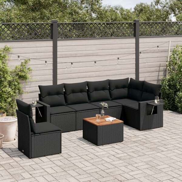 VidaXL 7 részes Polyrattan Kerti Ülőgarnitúra - Fekete