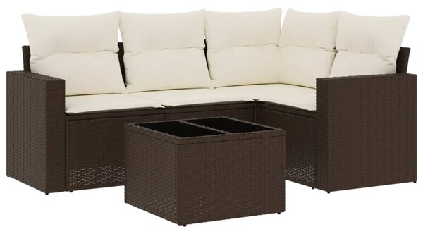 VidaXL 5 részes barna polyrattan kerti ülőgarnitúra párnával