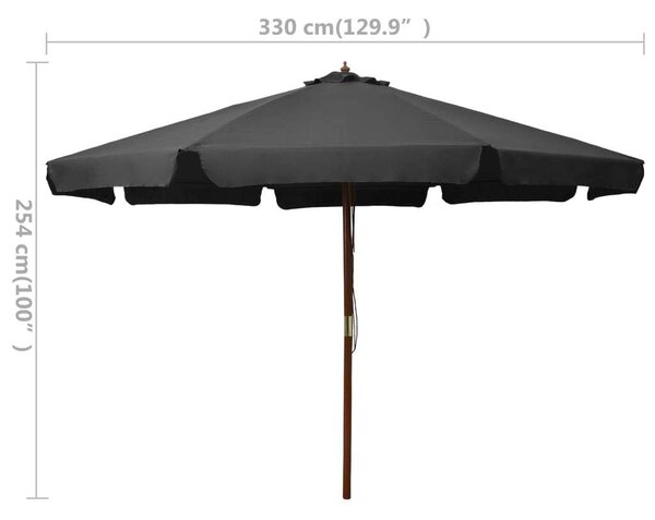 Kültéri Napernyő - Fa Nyél - 330 cm - Antracitszürke