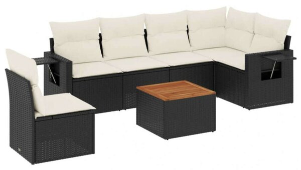 VidaXL Polyrattan Kerti Ülőgarnitúra - 7 részes - Fekete