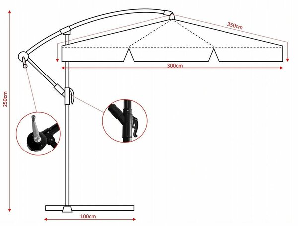 GardenLine dönthető napernyő LED napelemes világítással és védőhuzattal– Bézs – 3 m