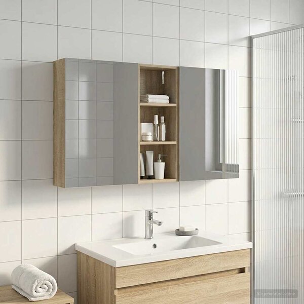 Fürdőszobai Szekrény Szett 3 pcs 130 x 14,5 x 70 cm Faanyag