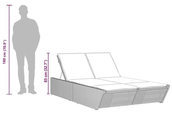 VidaXL Dupla Napozóágy - Polyrattan - 200cm