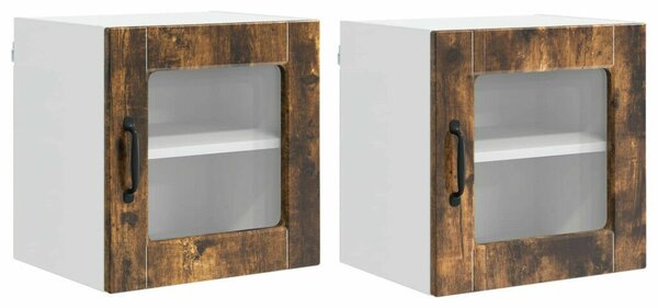VidaXL Fali üveges szekrény PORTO 2 pcs Füstölt tölgy 40 x 31 x 40 cm