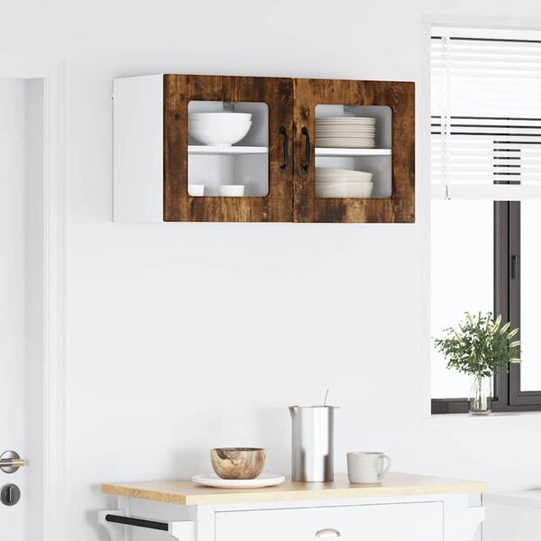 VidaXL Fali üveges szekrény PORTO 2 pcs Füstölt tölgy 40 x 31 x 40 cm