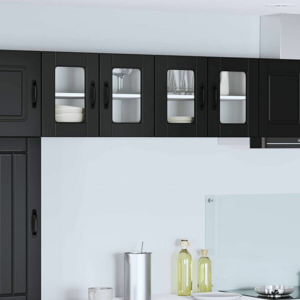 VidaXL Fali üveges szekrény PORTO 2 pcs Fekete 60 x 31 x 40 cm Faanyag
