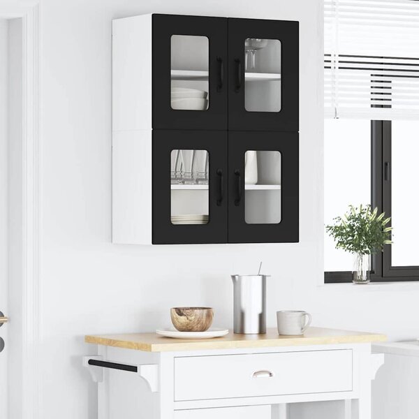 VidaXL Fali üveges szekrény PORTO 2 pcs Fekete 60 x 31 x 40 cm Faanyag