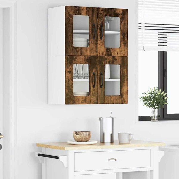 VidaXL Fali üveges szekrény PORTO 2 pcs Füstölt tölgy 60 x 31 x 40 cm