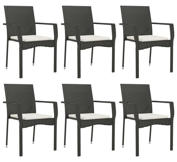 VidaXL 7 részes fekete polyrattan kerti étkezőgarnitúra párnával