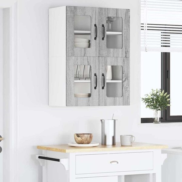 VidaXL Fali üveges szekrény PORTO 2 pcs Szürke Sonoma 60 x 31 x 40 cm