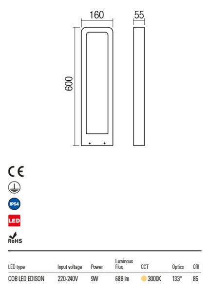 HIRO kültéri LED állólámpa antracit IP54 9W/3000K