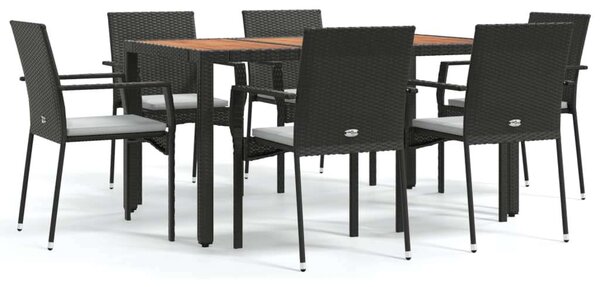 VidaXL 7 részes fekete polyrattan kerti étkezőgarnitúra párnával