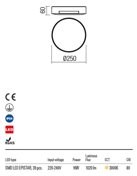 ROKS kültéri LED mennyezeti lámpa antracit IP54 16W/3000K