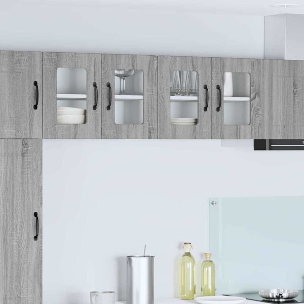 VidaXL Fali üveges szekrény PORTO 2 pcs Szürke Sonoma 60 x 31 x 40 cm