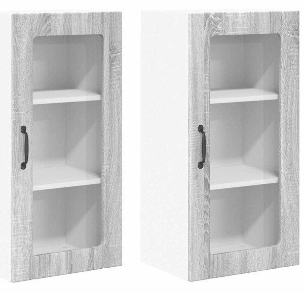 VidaXL Fali üveges szekrény PORTO 2 pcs Szürke Sonoma 40 x 31 x 80 cm