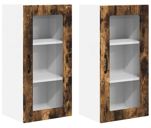 VidaXL Fali üveges szekrény PORTO 2 pcs Füstölt tölgy 40 x 31 x 80 cm