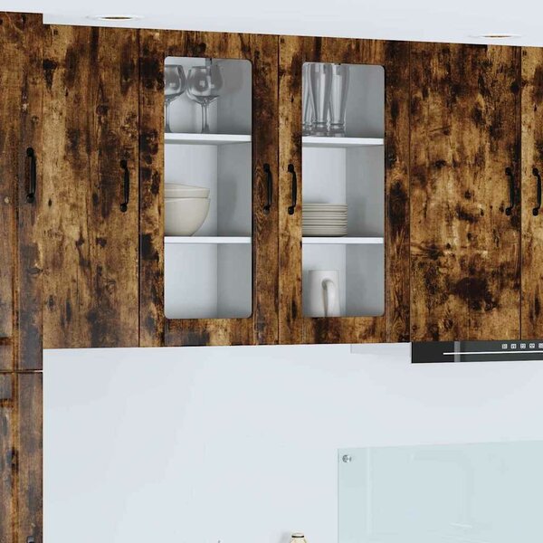 VidaXL Fali üveges szekrény PORTO 2 pcs Füstölt tölgy 40 x 31 x 80 cm