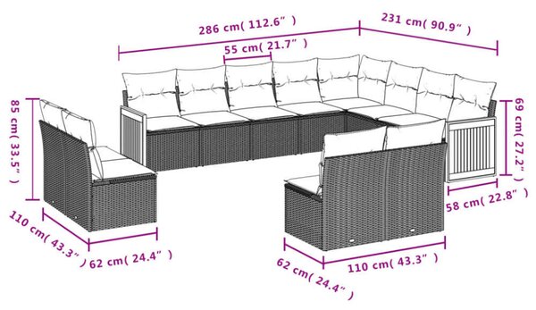 VidaXL Polyrattan Kerti Ülőgarnitúra - 12 részes - Bézs