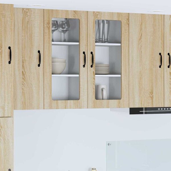 VidaXL Fali üveges szekrény PORTO 2 pcs Sonoma tölgy 40 x 31 x 80 cm
