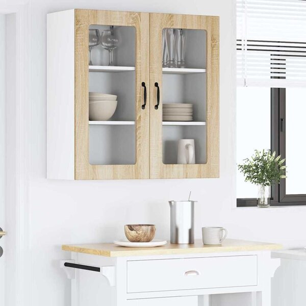 VidaXL Fali üveges szekrény PORTO 2 pcs Sonoma tölgy 40 x 31 x 80 cm