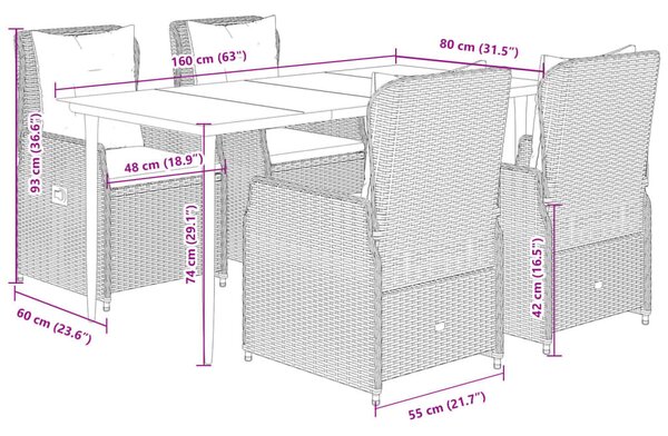 VidaXL 5 részes bézs polyrattan kerti étkezőgarnitúra párnákkal