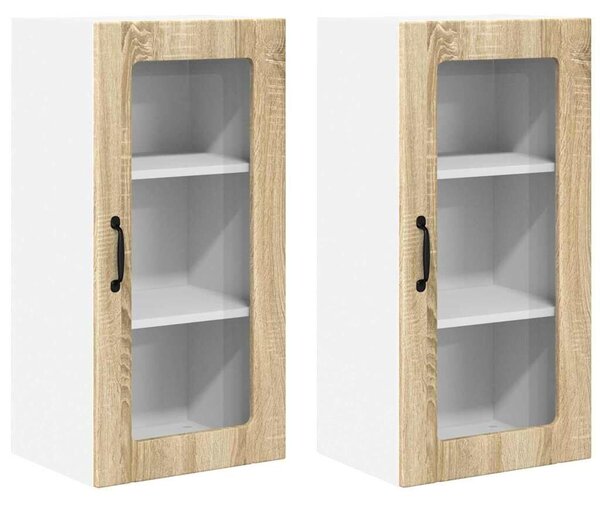 VidaXL Fali üveges szekrény PORTO 2 pcs Sonoma tölgy 40 x 31 x 80 cm