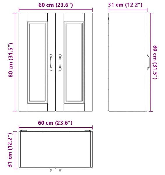 VidaXL Fali Szekrény PORTO Magas Fényű Fehér 60 x 31 x 80 cm Faanyag