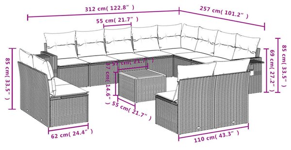 VidaXL 13 részes bézs polyrattan kerti ülőgarnitúra párnákkal