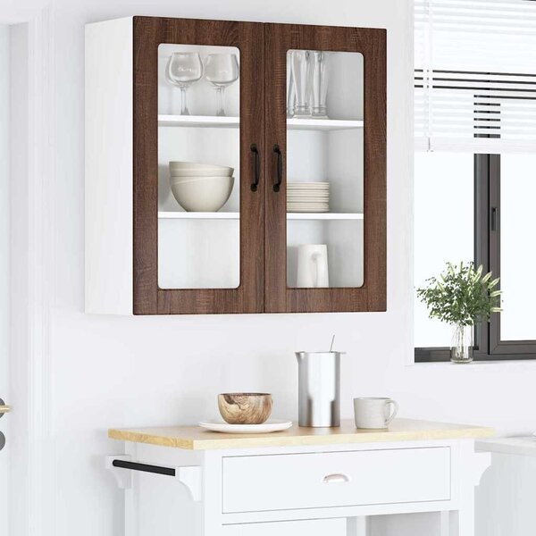 VidaXL Fali üveges szekrény PORTO Barna Tölgy 80 x 31 x 80 cm Faanyag